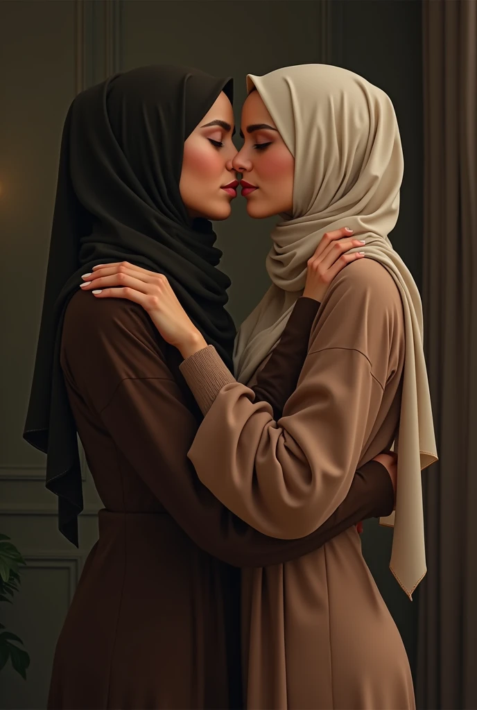 black skin girls with hijab kissing each other 