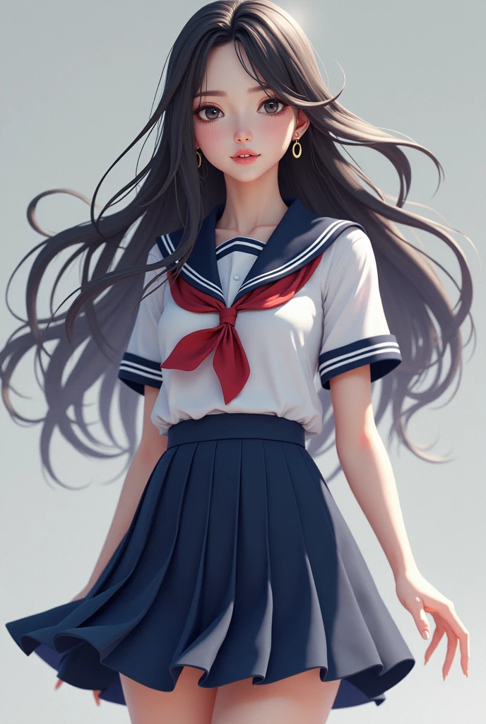 (masterpiece:1.4, best quality:1.4), illustrations, (solo:1.2), (original), (very detailed wallpaper), photographic reality, (ultra detailed:1.4), (super complex details), (Magazine cover-style illustration of a fashionable JK schoolgirl in a stylish outfit), posing in front of a colorful and dynamic background. She has a confident expression and is wearing a chic sailor-style uniform, including a pleated skirt and knee-high socks. Her (black|brown hair) features trendy hair accessories, and her makeup is fashionable. The text on the cover should be bold and attention-grabbing, with the title of the magazine and a catchy headline. The overall style should be modern and trendy, with a focus on Japanese schoolgirl fashion and lifestyle.