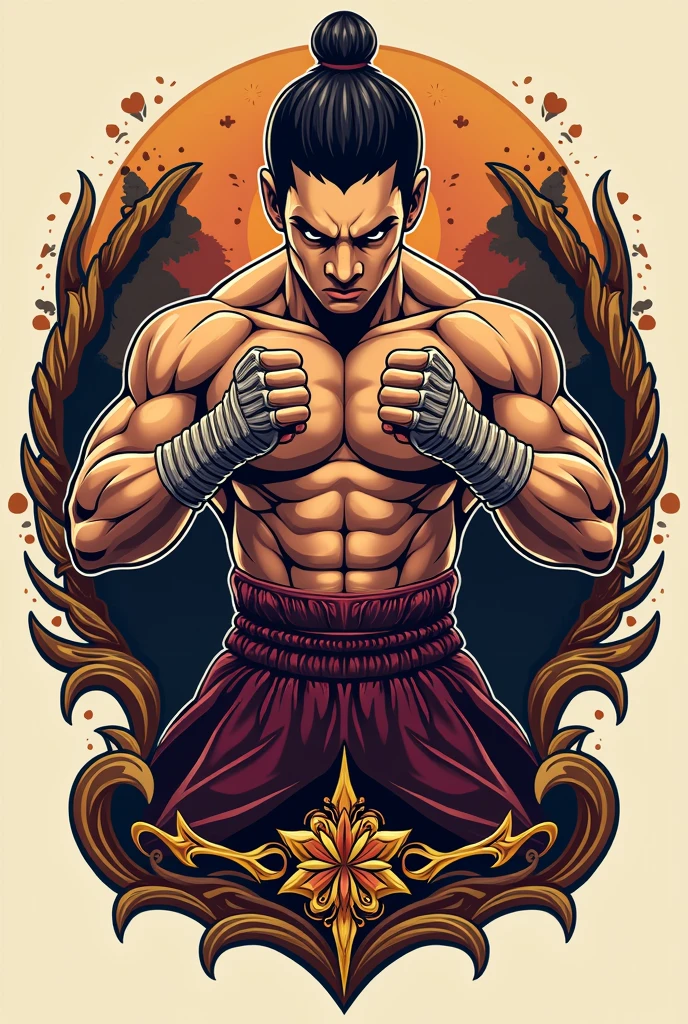 Génére moi un fond d'écran téléphone d'un combatant muay thai avec un dragon versions anime avec ecrit shayne version chinois en fond