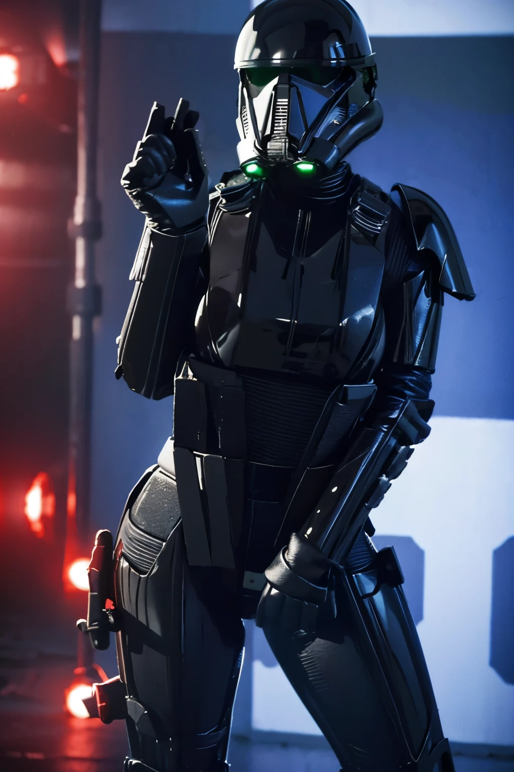 girl, star wars Deathtrooper, big thighs sexy teenth helmet, doing sexy pose
