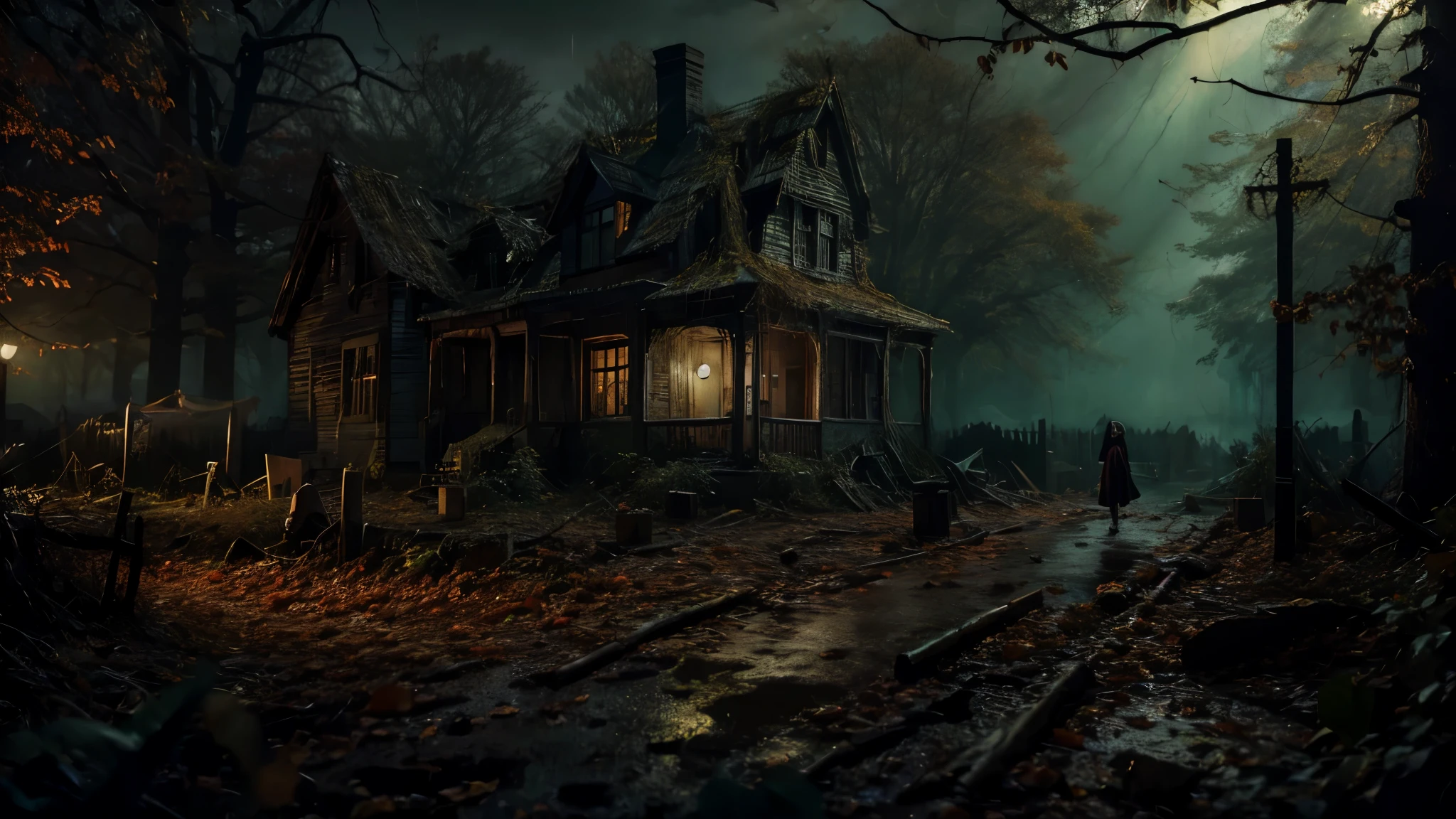 horror scene, knife, dark rooms, glowing eyes, girl, chiaroscuro, dithering, depth of field, cinematic lighting, wide shot, multiple views, Ultra-Wide Angle, masterpiece, (best quality:1.2), HDR, UHD, retina, textured skin, 4K, super detail, high details, bloom, ray tracing