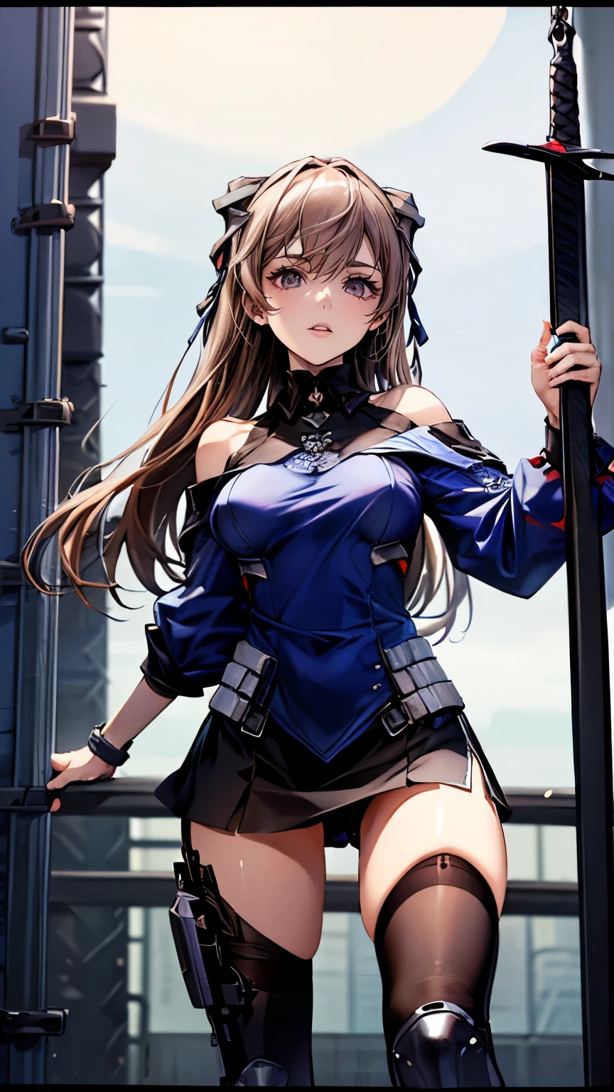 （Very delicate and beautiful：1.2）super model,,Beautiful breasts,voluptuous,【bike shorts】,,【3girls】,,Highest quality, High resolution, 8k,mini skirt.Three people.cyber punk.Mechanical Sword