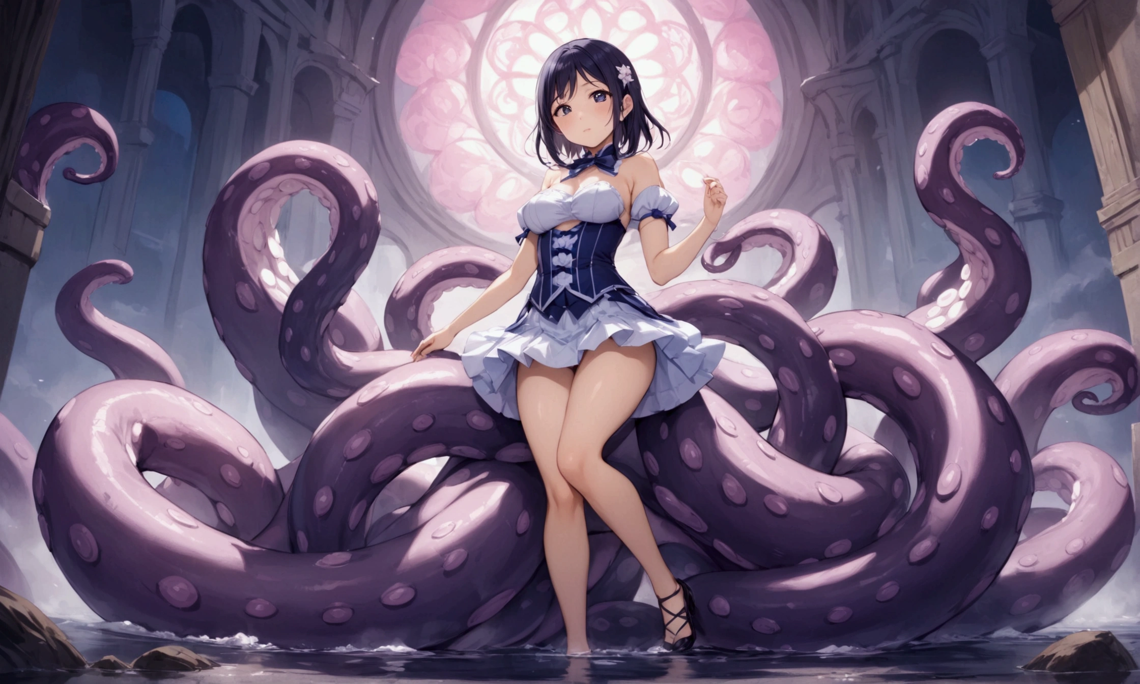 Love Live adult Kanan Matsuura, masterpiece, highest quality, figured, solo, transformed, Tentacles and Combat, fantastic background