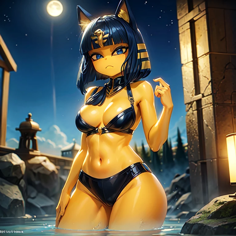 masterpiece, high quality, blue eyes, alone,  One girl,, Sexy Body, Gorgeous body, beautiful, beautiful 、Moonlit lakeside、Alluring、Banzai、back、Taking a bath