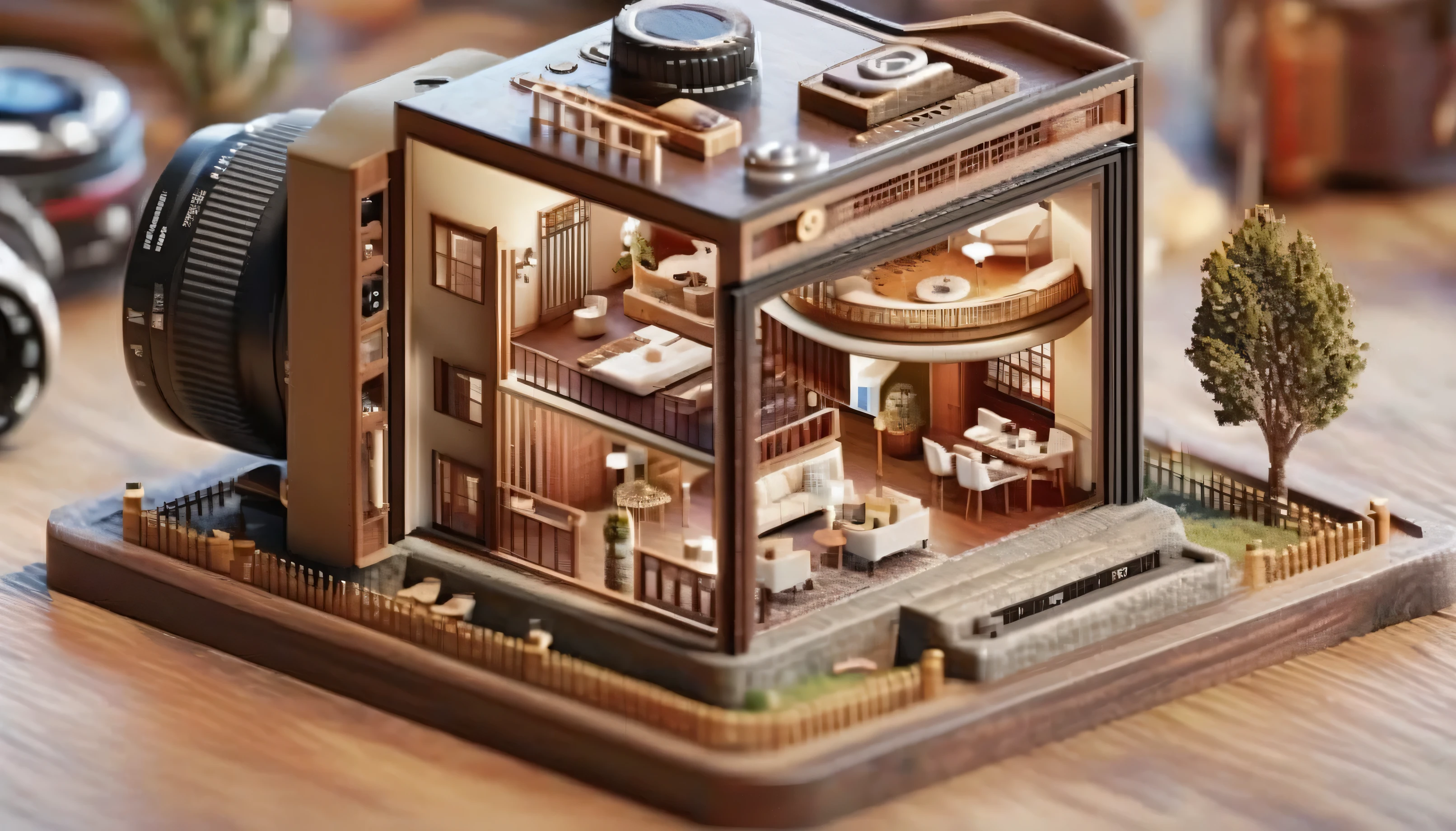 8k high definition miniature of a house model,Set amidst the delicate dance of light captured by a digital camera sensor, Transform moments into epitome of memories. , Very detailed, photomicrograph, Photo realism