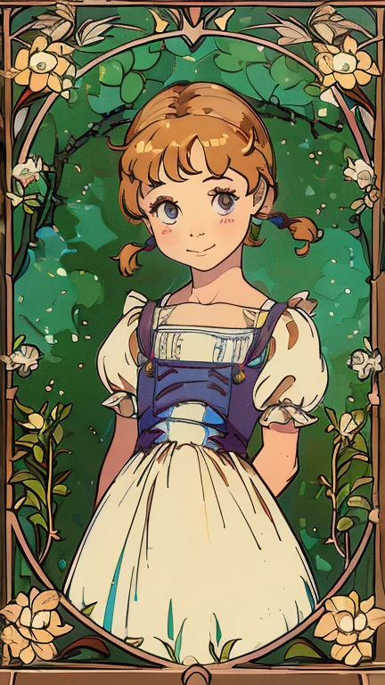 (1girl, solo, highly insanely detailed, masterpiece, top quality, best quality, highres, 4k, 8k, RAW photo),((innocent look)),((Childish)),From the front, symmetrical composition,smile,cute,Innocent,Kind eyes,Flat chest,ArsMJStyle, Art Nouveau Style, forest, vines, (pennytr), (brown hair, short hair, twintails, short twintails)
(v1nedr3ss)