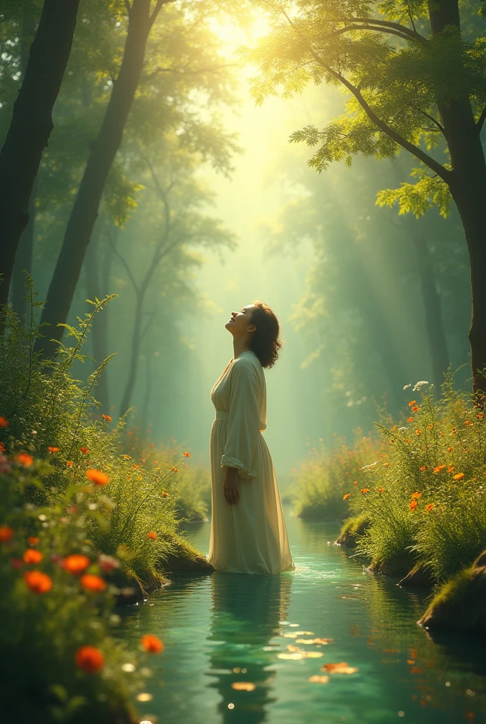 As the sun began to set, casting a golden hue over the tranquil lake, Mira stood barefoot at the water’s edge, her long black hair flowing gently in the breeze. She wore a delicate white kurti over a simple dress, which clung to her figure as the water lapped at her legs, creating a sparkling, ethereal effect. Tiny droplets gathered on her skin, making her feel both vulnerable and liberated.

Mira had come to this secluded spot to escape the chaos of her life, seeking solace in nature’s embrace. The long winding path through the trees had led her here—a secret haven where she could reflect and reconnect with herself. The soft wind brushed against her lips, carrying with it the scent of blooming wildflowers and fresh water.

As she stood there, gazing at her reflection in the shimmering surface, she traced the outline of the delicate bracelet on her wrist, a family heirloom that reminded her of the strength of the women who came before her. The tranquility of the moment enveloped her, urging her to let go of her worries and embrace her true self.

But just as she was about to lose herself in the depths of the water, a soft rustling behind her broke the silence. Turning her head, Mira’s heart raced as she spotted a figure emerging from the tree line—someone who would ignite a spark in her still heart and shift the course of her evening forever. What could this encounter mean for her journey of self-discovery?