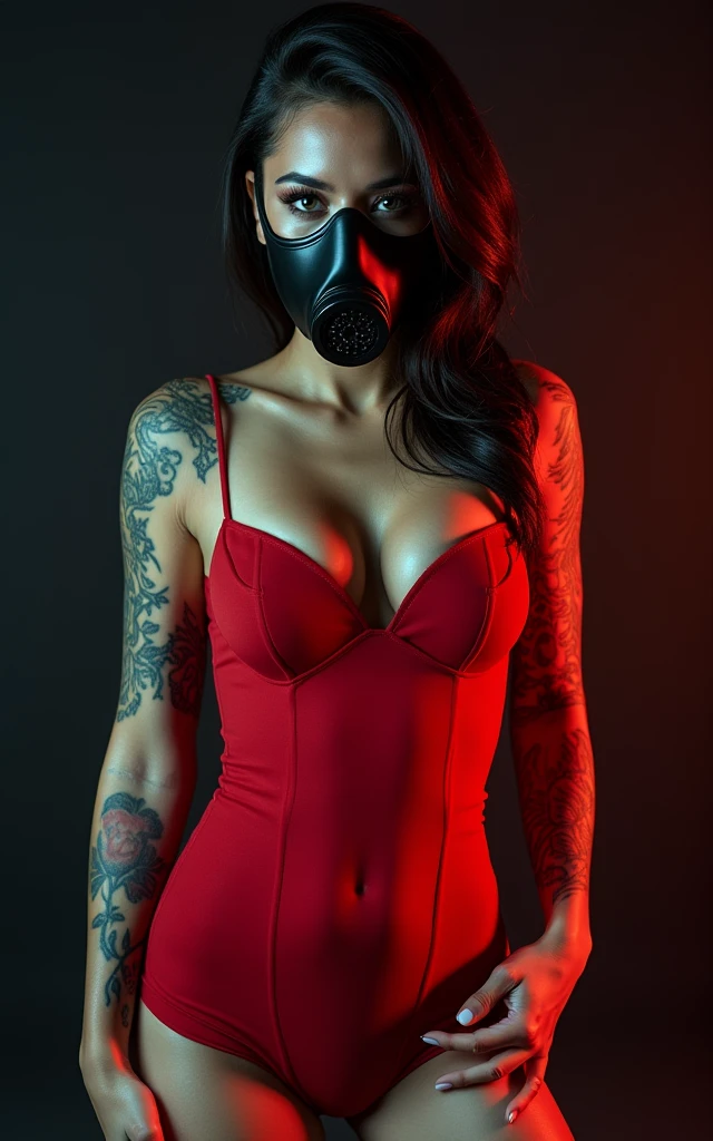 Uncensored nude woman graffiti style wallpaper holding a spiked sign with the word DAZKER wearing a toxic gas mask in 3D style