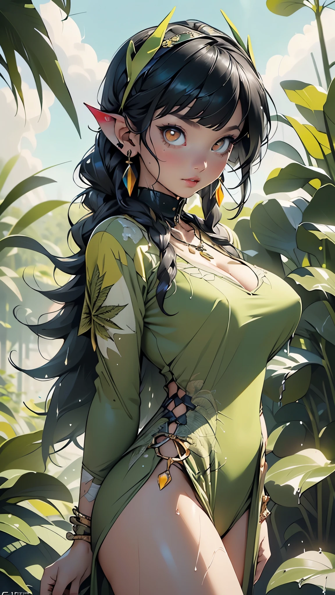 Woman,1 Woman,((milf,mom,mellow,mellow Woman,age 45, Woman,grown-up)),((Spirit of the Tree,nymph,myth)),
(breasts big:1.5),saggy breasts,(((Unripe hair:1.4,slickedback hair,long hair:1.4,colored inner hair))),(((Unripe_eyeballs:1.3))),intricate eyeballs,beautiful detailed eyeballs,symmetrical eyeballs,((((shining skin:1.5,shining skin: 1.5,skin tanned,shining skin,very shining skin,shinny body,brightened skin)))),(spider lower abdomen,narrow waisted,wide hip,baby bodysuit,inflated legs),(((face detailed))),
(cute,slutty,sensuous,seducer look,seducer,((Erotic)),opulent,sumptuous,(nsfw)),
revealing clothing,show the skin,(((angelic outfit))),(((leaf clothes,leaf jewelry))),leaf on clothes,,leaf on the body,(((intricate outfit,intricate clothes,embroidered clothing,ornate outfit,Embroidered clothes,ornate clothes))),
(dynamic pose:1.0),embarrased,(centred,scale to fit dimensions,rule of thirds),
((snowy pine forest at night)),with dark and stormy clouds,winter,scenario:1.25,((snow forest background)),Christmas tree,
high resolution,sharp focus,(ultra detaild,extremely detaild),(photorealistic art:1.37),(extremely detaild CG unity 8k wallpaper),(((swirly vibrant colors,vibrant theme))),(intricate),(work of art),(best qualityer),