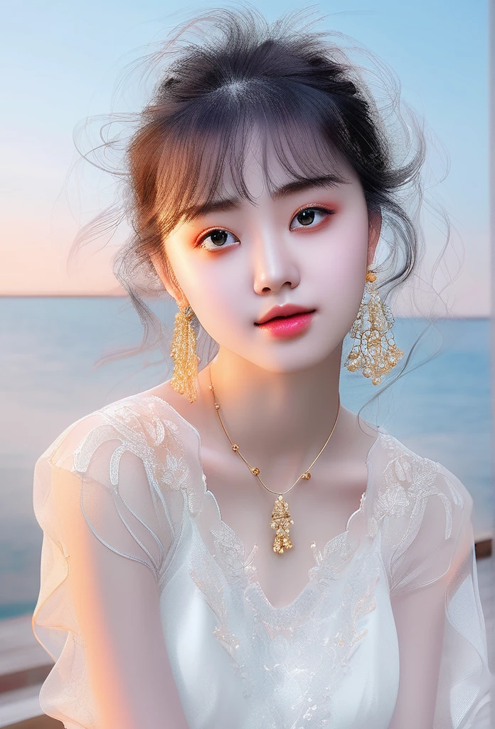 Best Quality, Masterpiece, Super High Resolution, (Realism: 1.4), Original Photo, (Real Skin Texture: 1.3), (Film Grain: 1.3), 1 Girl, Beautiful Eyes and Face Details, Masterpiece, Best Quality, Close-up, Upper Body, The zodiac art style