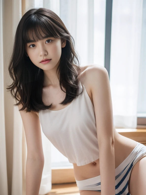 (RAW photo:1.2), (photorealistic:1.4),(masterpiece:1.3),(best quality:1.4), dreamlike, (detailed eyes),(detailed facial features), (detailed clothes features), skin tight, (shiny skin),(slender girl),(slim girl), 1girl, VeronicaCipher ,solo, cute, smlie, bangs, short brown hair, , black eyes,, nude, (small breast), ((fashion costume)), dynamic pose, (Kodak Film color) ((not see the camera)) ((white Studio) (studio light)