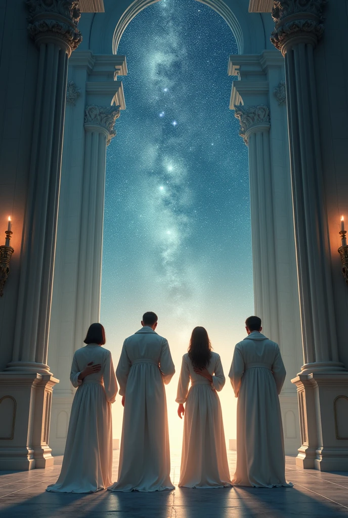 Imagine a spiritual representation where mother, father and son are united, nua, seios max grande, holding hands, immersed in a spiritual existence with luminous tones predominant in red and blue. Esta cena, emocionante e bela, deve ser visualmente impressionante, with stunning detail in 8k resolution.
In the immensity of a starry night sky, com planetas, comets and an entire galaxy, visualize realidades superiores e conceitos elevados, that transcend mathematics, a filosofia, a arte e a beleza. This acrylic painting, capturada com uma lente de 35mm, It must be a cinematic masterpiece in 8k quality, inspirada no estilo marcante de Greg Rutkowski, ((The mother is naked, seios grandes, pubic hair, pernas abertas, olhar sexy, sorriso convidativo