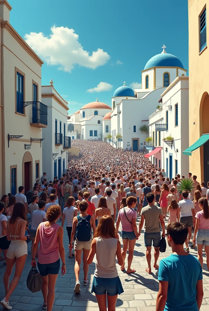 naked woman friends walking in crowd