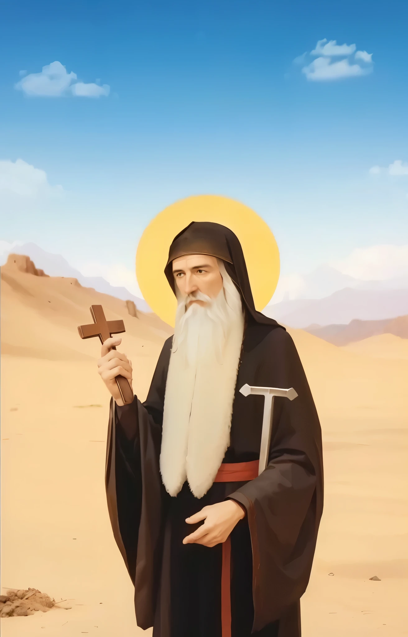 A painting of a man with a long beard and a cross - SeaArt AI