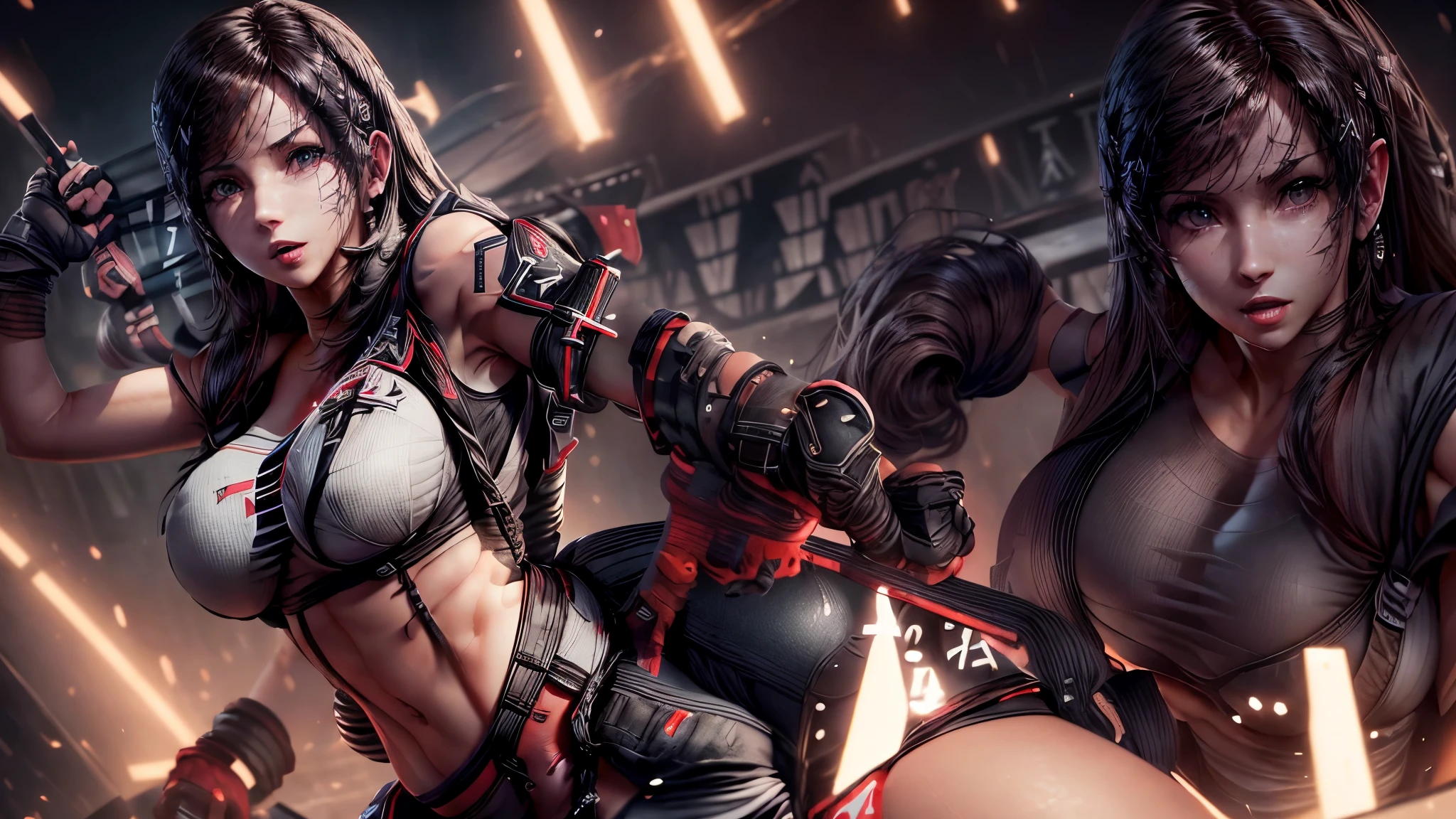 Master piece, best quality, graphics, colors and textures, cyber tattoed girl, precious face and body, big and rounded ass, mechanical body parts in a tattoo studio