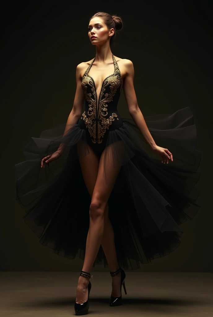 (Fashion Model), against a dark background with a mysterious atmosphere and cool color tones with soft side lighting in the photography style of high contrast between light and shadow, glow effect, light leak, full body, award-winning, cinematic still, emotional, vignette, dynamic, vivid, (masterpiece, best quality, Professional, perfect composition, very aesthetic, absurdres, ultra-detailed, intricate details:1.3)