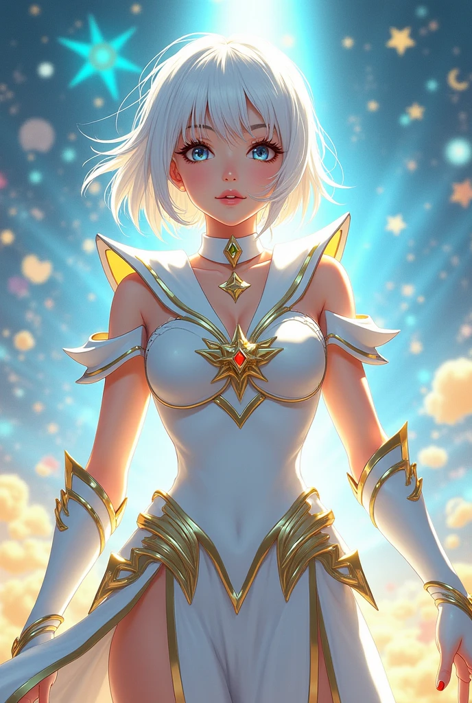 score_9, score_8_up, score_7_up, score_6_up, source_anime, 1girl, solo,  <lora:lux-pdxl-nvwls-v1-000005:1> lgtlux, blonde hair, blue eyes, short hair, tiara, white dress, white gloves, white thighhighs, smile, hand on hip, blue sky, sun, looking at you, wide shot, white marble castles