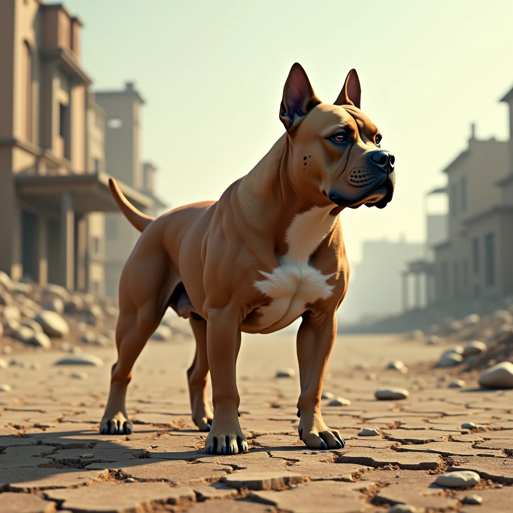 (photorealism:1.2), slim pitbul dog, brown abandoned in the street