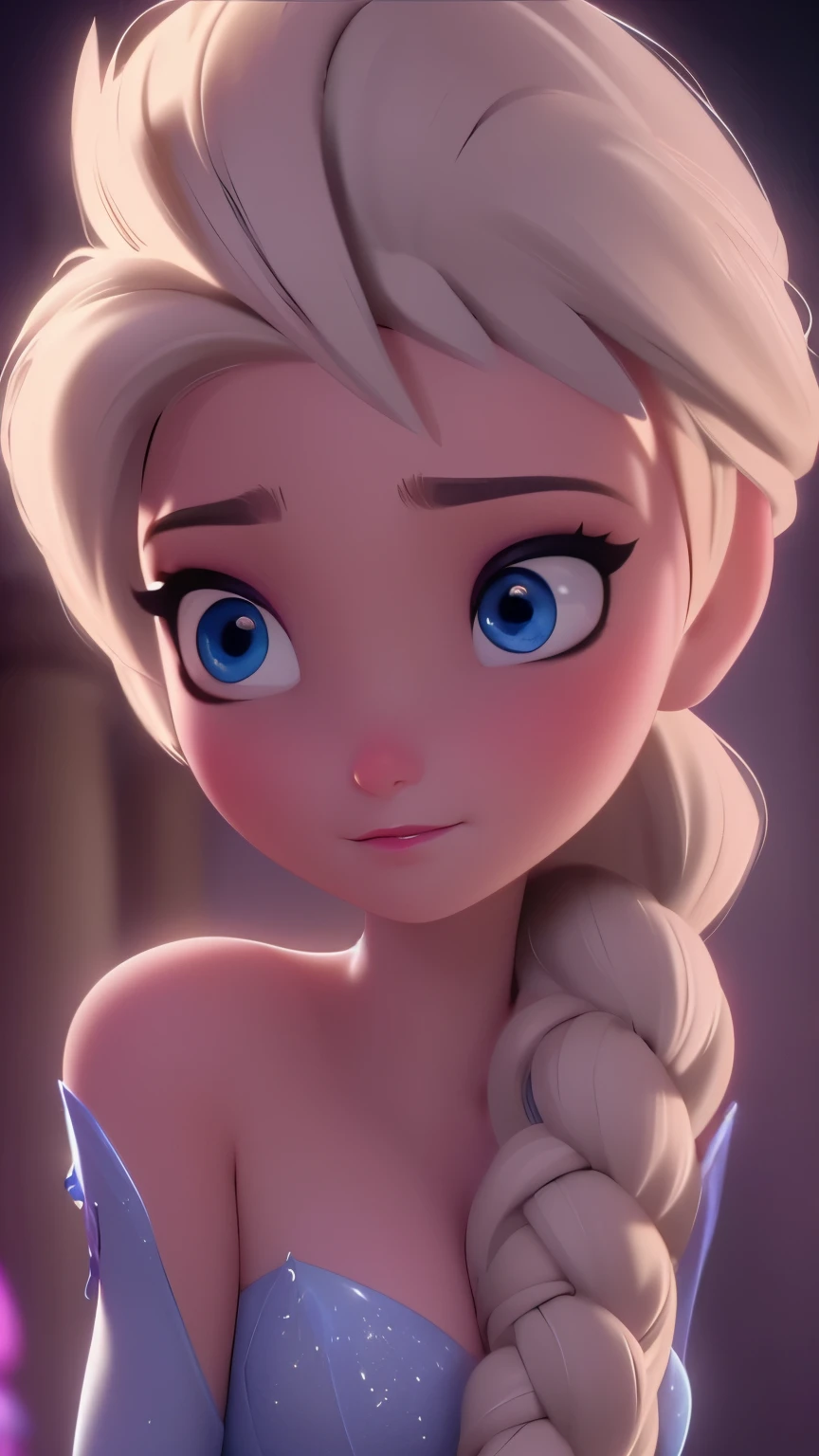 elsa, (perky breasts), (((small breasts))), affected smile:1.2, beautiful blue eyes, (perfect iris), depth of color in his eyes, by rubio, by the wide, braid, full lips, blush, naked, she is showing her vagina, depth of field, bokeh, (Special attention to leather details.: 1.2), masterpiece, Best Quality, ultra detailed, ultra HD, photorealistic, cinematographic, ((medium camera shot)), sensual pose, seductive, Nipples:1.4, looking to the camera, closeup of his face, her cheeks are blushed, 2, she is on her knees, eye contact:1.4, Angle elevation:1.5, ((Closeup on face)), perfect face, (((visible breasts))) bokeh everything other than her perfect face, The location is Arendelle in winter., ice castle