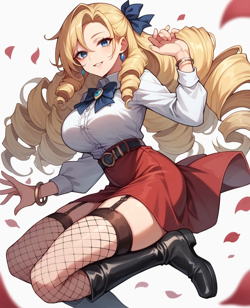 Cure happiness, skirt, Wrist cuff, shorts under skirt, boots, corruption, Hollow Eyes, Half closed eyes, Wicked Smile, There are no students, Crazy Smile, Open your mouth, girl2people,Blue and red accents, Dark Magical Girl,Black costume,Large Breasts(Huge breasts:1.8)