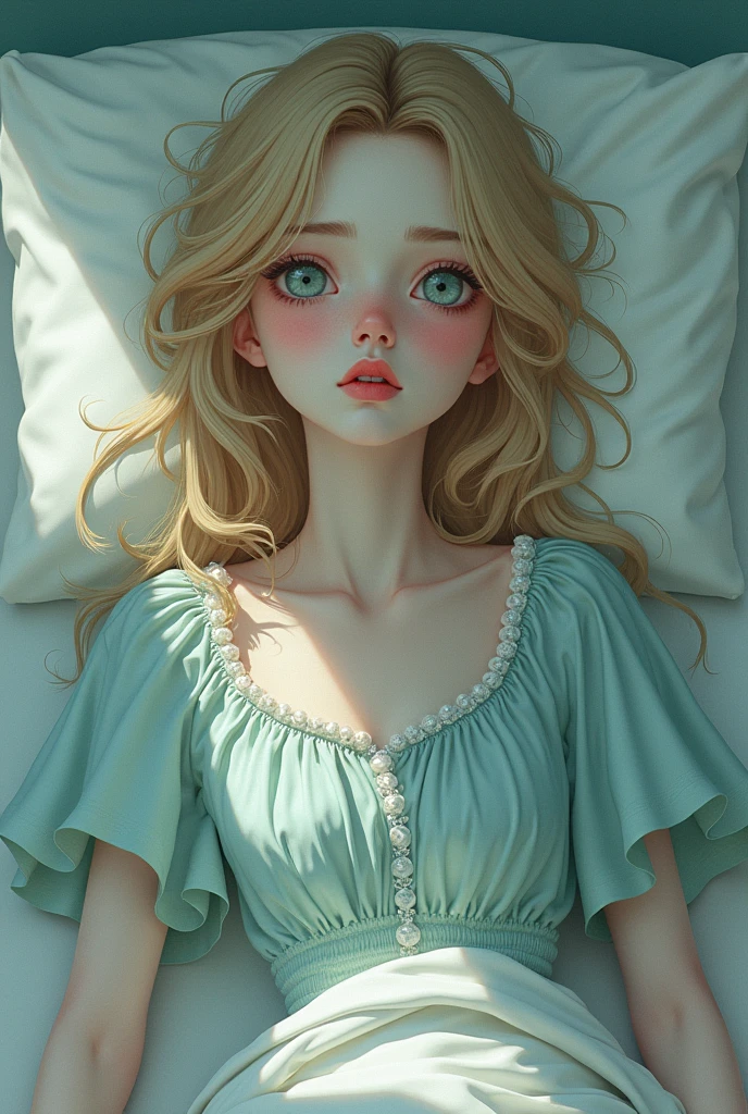 A super beautiful girl with blonde hair, green eyes, pale skin, a baby face, stylish clothes, small breasts and straight hair, has her parents having a lovey-dovey sex right in front of her.