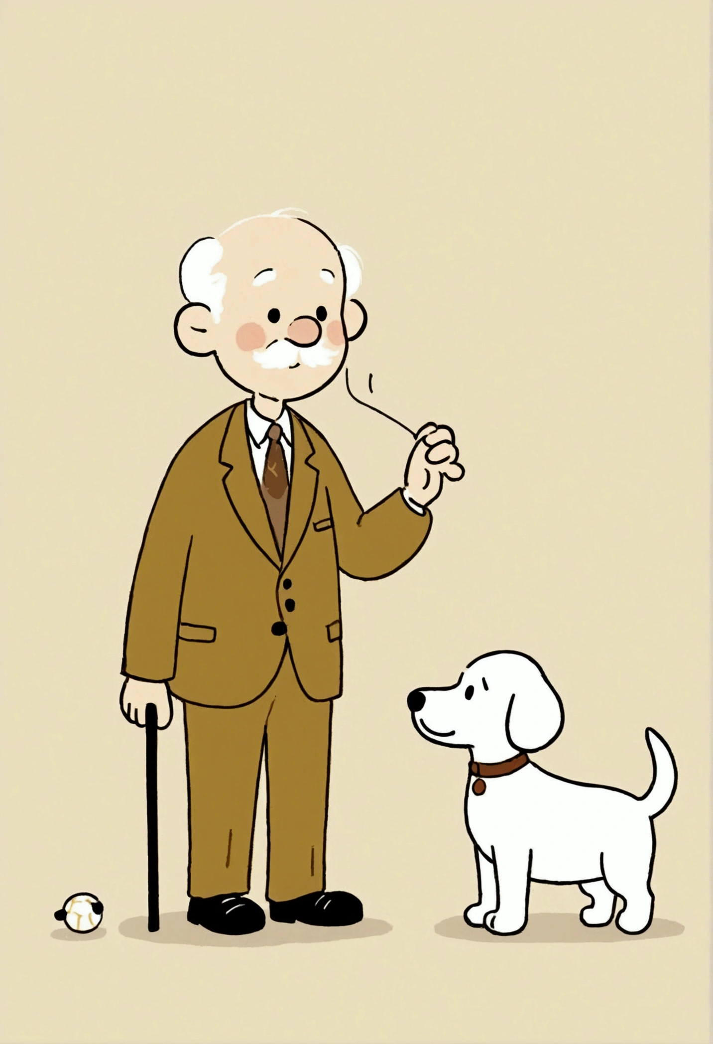 Stick Figure，Cartoon grandpa and puppy。Unique。