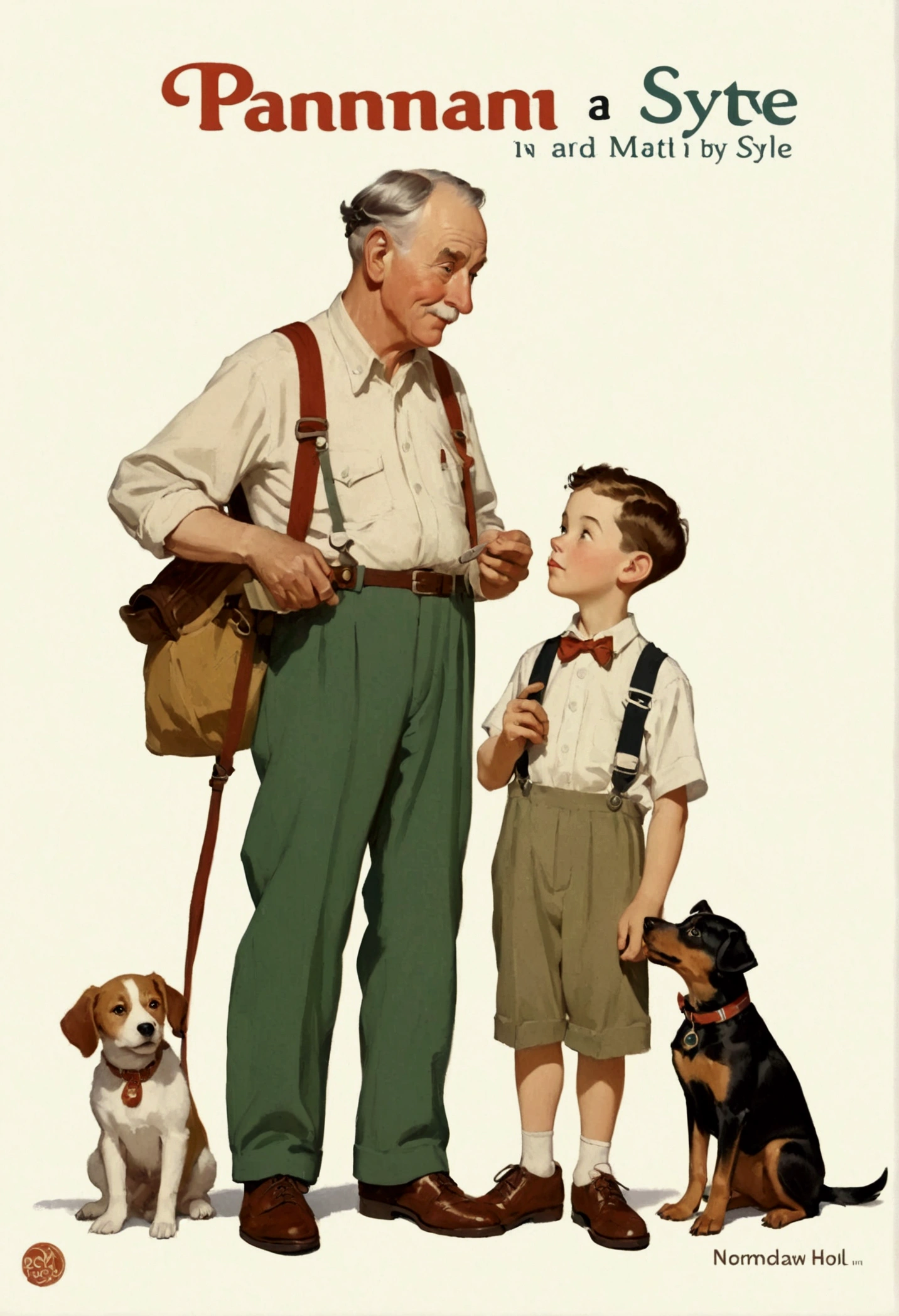 The picture shows a man、A boy and a dog, The art of math by Gavin Hamilton, Reddit, The art of math, Grandfather, in Norman Rockwell style, Lovely artwork, official illustration, Norman Rockwell style, cute illustration, author：rainer hosch, great character design, Norman Rockwell style, childrens illustration, Older men, illustration | Rutkowski