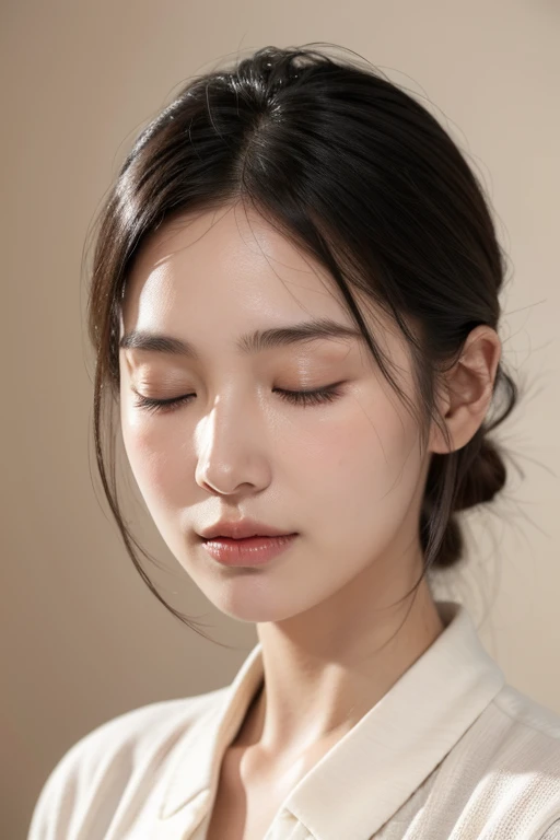 Real 8K high definition high resolution Japanese Beautiful Skin young Close-up of face Waiting for a facial Eyelids closed Eyes closed Mouth open Short Hair Facing forward