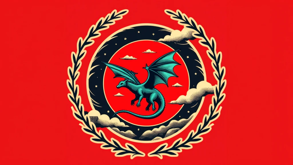 Create a logo with a dragon and that says blood of neptune, In circular form 