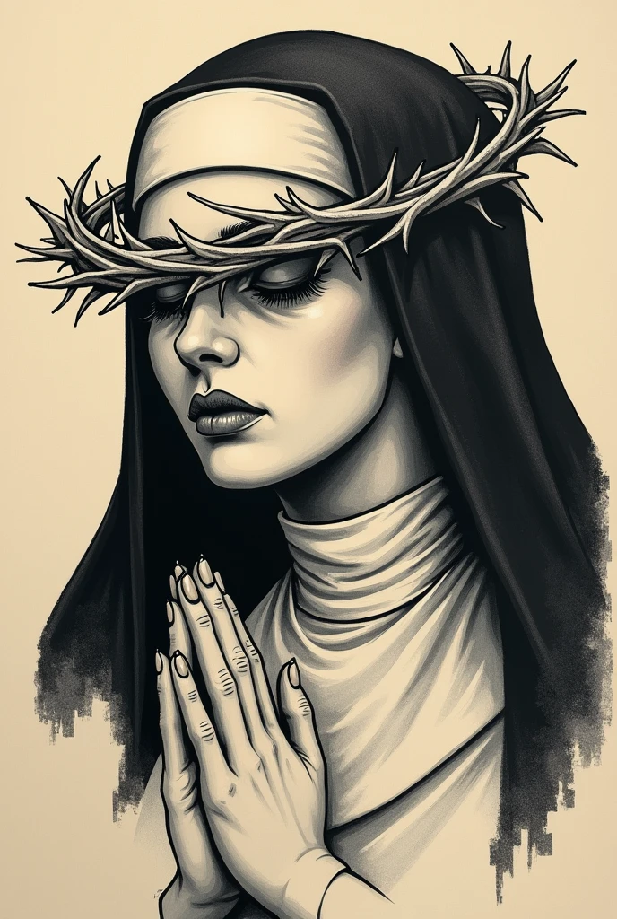 (professional 3d pencil sketch), drawing lesson, greyscale, thick lines, (masterpiece, (best quality:1.5)), 1girl, realistic photo to a beautiful 20-year-old woman, nude, full body, provocative pose, sexual, (small breasts1.2 ), cross necklace, (nun's habit and coif:1.2), elaborate cathedral, extra detailed, looking at the camera with a sexy expression, extremely detailed eyes, detailed face, detailed face,