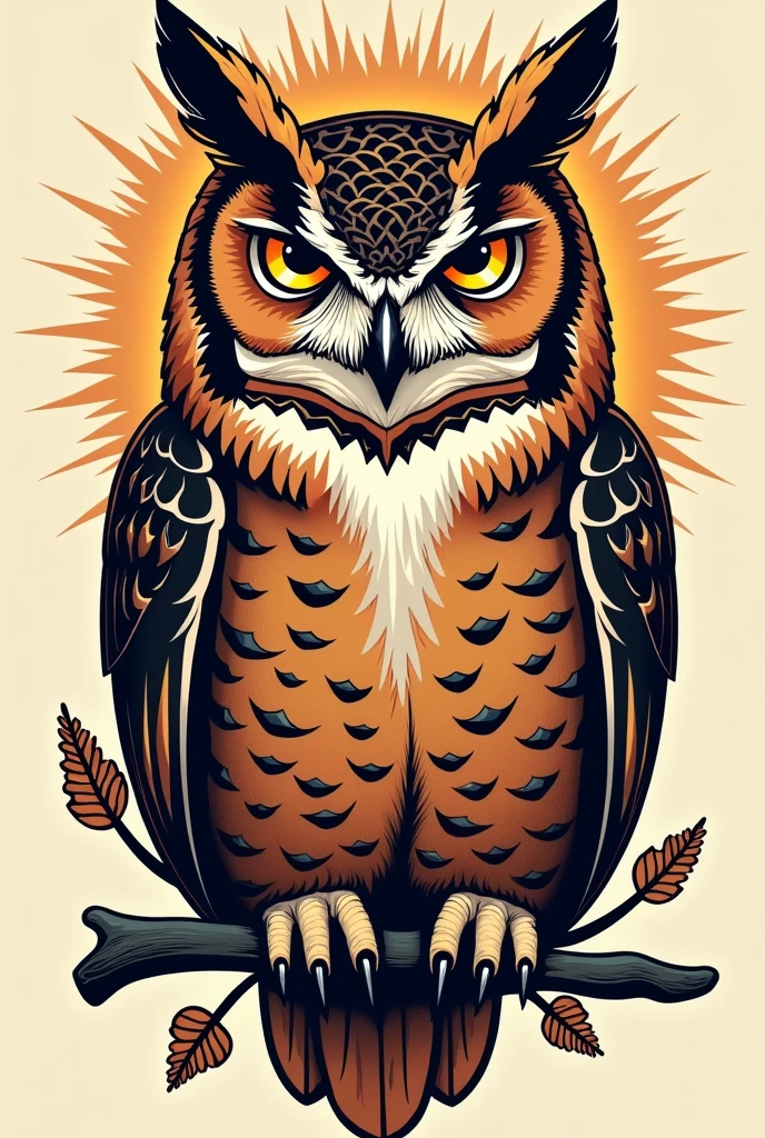 Old school owl tattoo design, with open wings, neotradicional, bold line, fine line, detailded, new school , fullcolor, tattoo design, different perspective , change the body