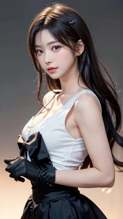 black hair, hair bobbles, wince, solid circle eyes, light smile, streaked hair, white hair, messy hair, medium hair, halo, demon horns, forehead jewel, ribbon, mole under eye, eye reflection, glowing eyes, gradient eyes, heterochromia, cat ears, jitome, anaglyph, stereogram, pov, Cubist Futurism, Neoclassicism, Surrealism, sparkle, cinematic lighting, chiaroscuro, vignetting, optical illusion, dutch angle, perspective, 8k, super detail, ccurate, best quality, UHD, textured skin