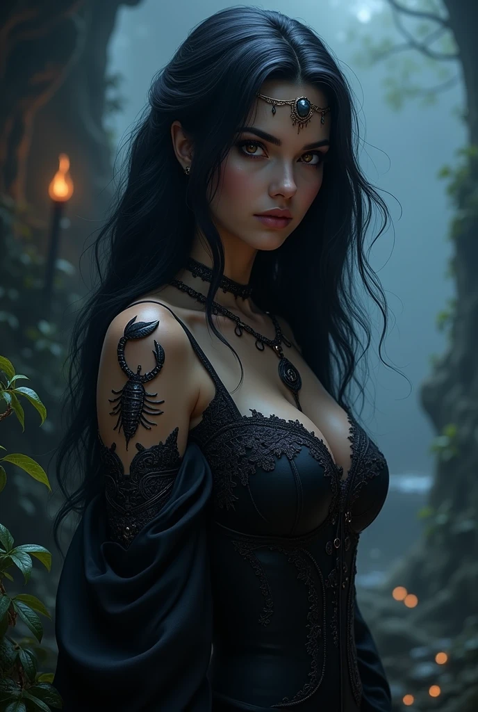 a beautiful woman in a dark sith cloak, long dark hair, detailed face with piercing eyes, beautiful detailed lips, extremely detailed eyes and face, longeyelashes, holding a glowing purple lightsaber, back facing the viewer, sith tattoos on her back, dark sith forest background on Dathomur, dramatic lighting, cinematic composition, highly detailed, 8k, photorealistic, dark fantasy, moody, dramatic
