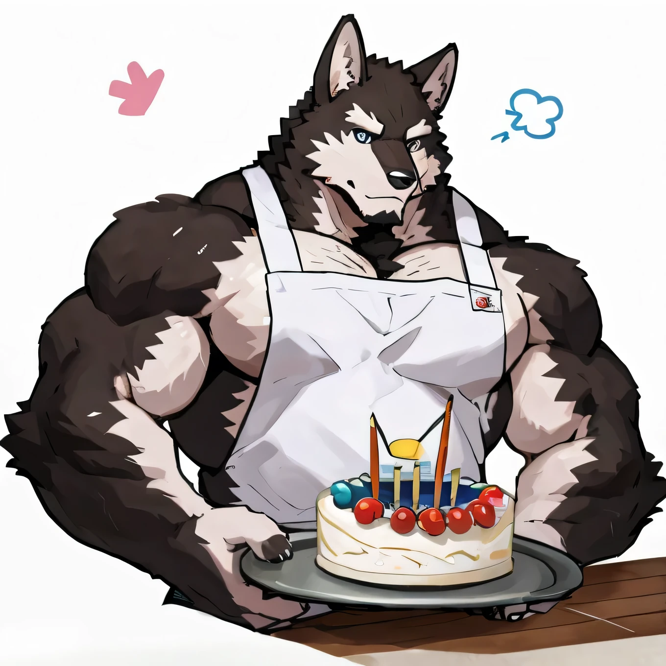 black wolf, mastrubating, cum to cake, erected penis, sperm penis, sixpack, Null-ghost style, raccon21 art style,  NSFW, 18+