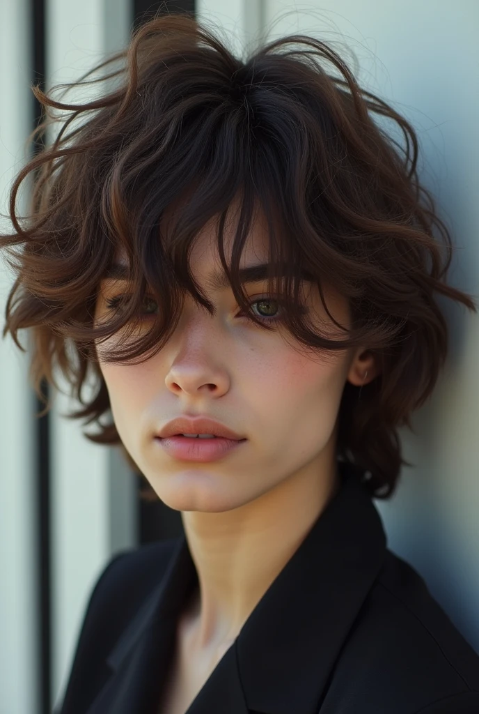photo of <lora:sd15_locon_GiovannaScotti_24_v1-000012:.9> GiovannaScotti, focus on eyes, close up on face, pouting, Henna color hair styled as mullet hair, warm golden hour lighting