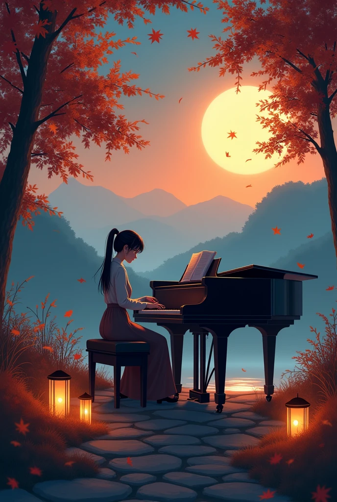 nocturne playing piano in a mountain, HD