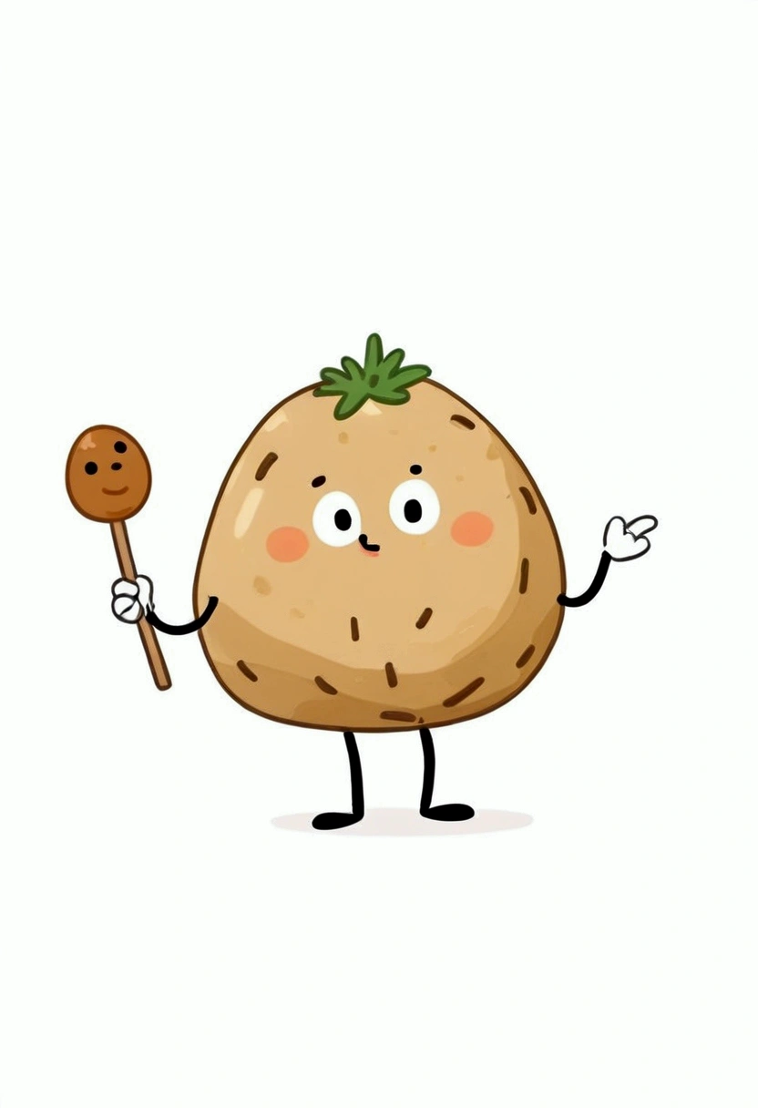 Stick Figure，Cartoon potato personification。Unique。cute。((("potato")))，cute的 illustration，White background