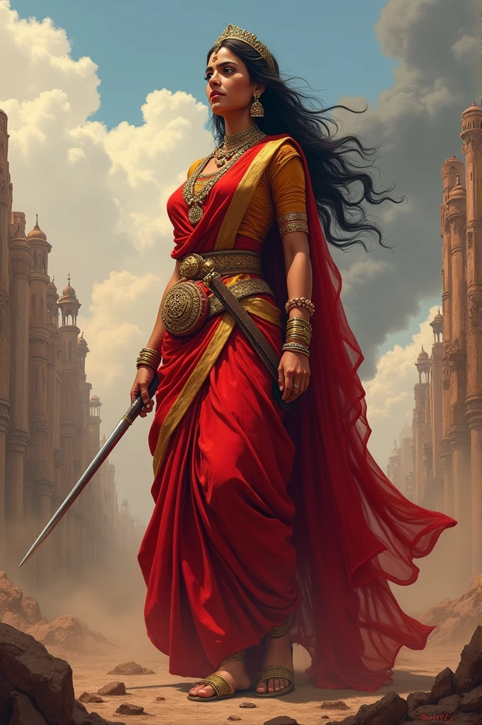 A aggressive common Rajputi queen kills her traitor husband by thrusting a knife into his stomach.