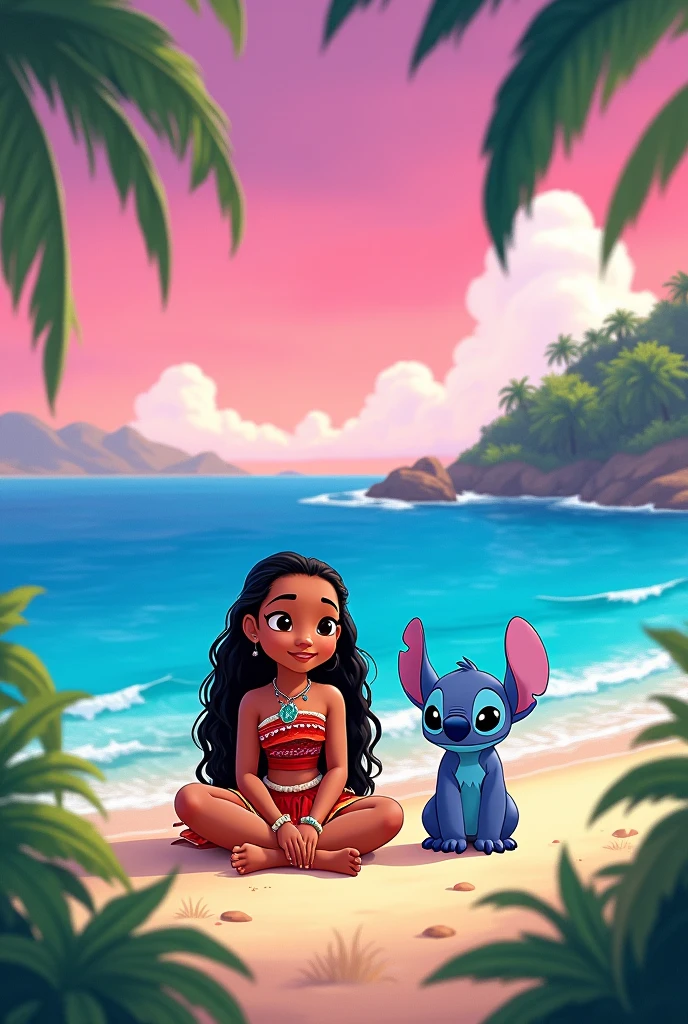 , behind with ocean, night, red sandals, dark skin, long black hair, naked, ass, chubby, flat torso, little ass, looking on viewer, front view, pussy,