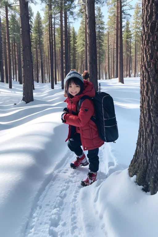 Japanese, Tohoku region, chubby toddler, girl, photo, Showa era, snow, pink ski wear, sledding, chubby underarm, braids, blunt bangs