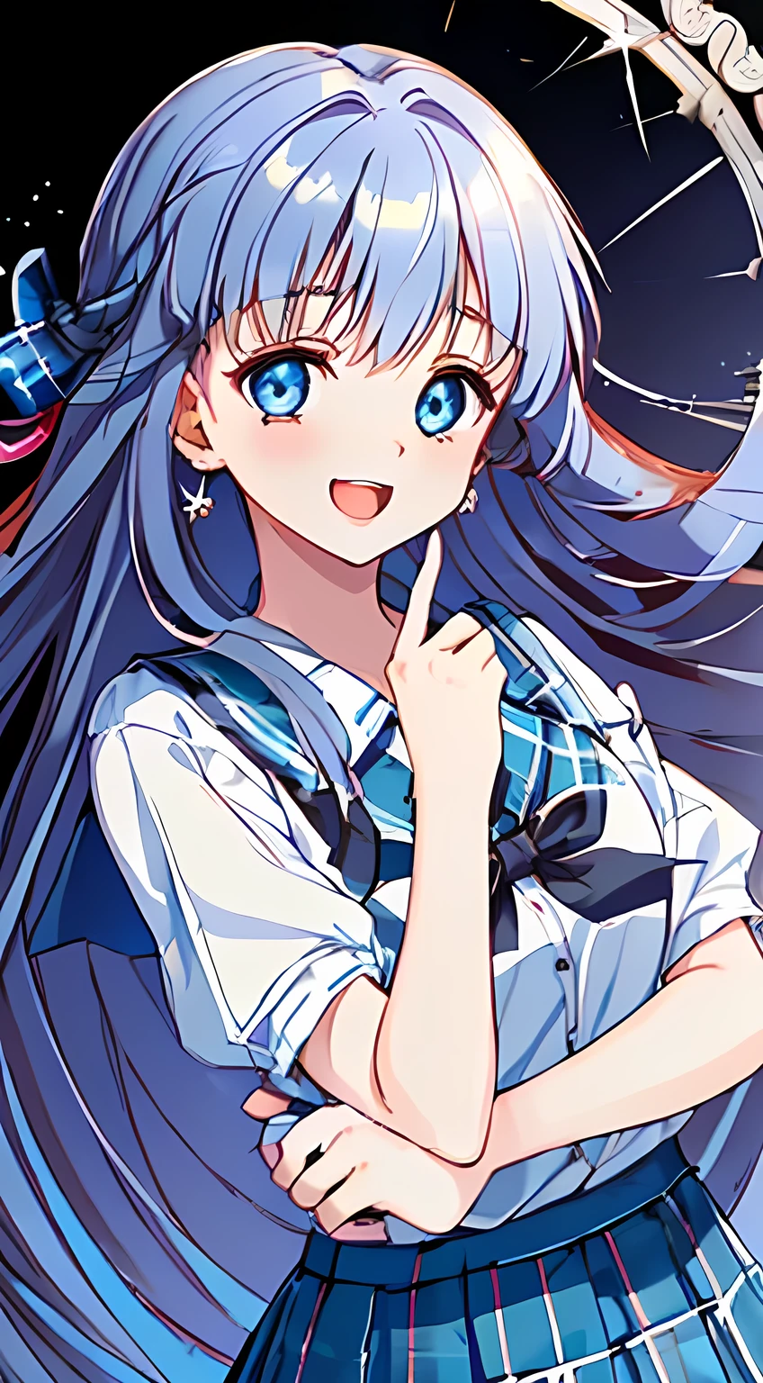 (highest quality, masterpiece, Full HD, High definition: 1.2), (Japanese Game CG art of beautiful giggling flying and falling girl in the space, charming me: 1.3), (Just one very beautiful date-game heroine who is looking and laughing at me, Very detailed cute **** heroine's eyes and face, Beautiful giggling eyes with detailed: 1.4), (Super-long bottom-eyelashes: 1.2), (Girl whom everyone loves because of her beauty and lovely fashion and noble manner and mind of evil succubus and magical-charm of evil succubus: 1.0), (Very beautiful, wavy, cutely shining super-super-long blue hair, with elegant hair ribbons, spreading on whole the screen: 1.0), (Laughing very beautiful and lovely sapphire-blue intelligent cute-eyes which charms and enslave me inevitably, with clearly detailed: 1.4), (Eyes are clearly detailed), (very long eyelashes: 1.0), (Noble black neat sailor-styled formal school uniform with a noble expensive ribbon on the chest: 1.0), (Charming neat blue & navy tartan-checkered pleated long school skirt: 1.5), (Soprano singer of classic music: 1.0), (Can't stop giggling: 1.6), Clear skin, (Nothing except black background: 1.5)