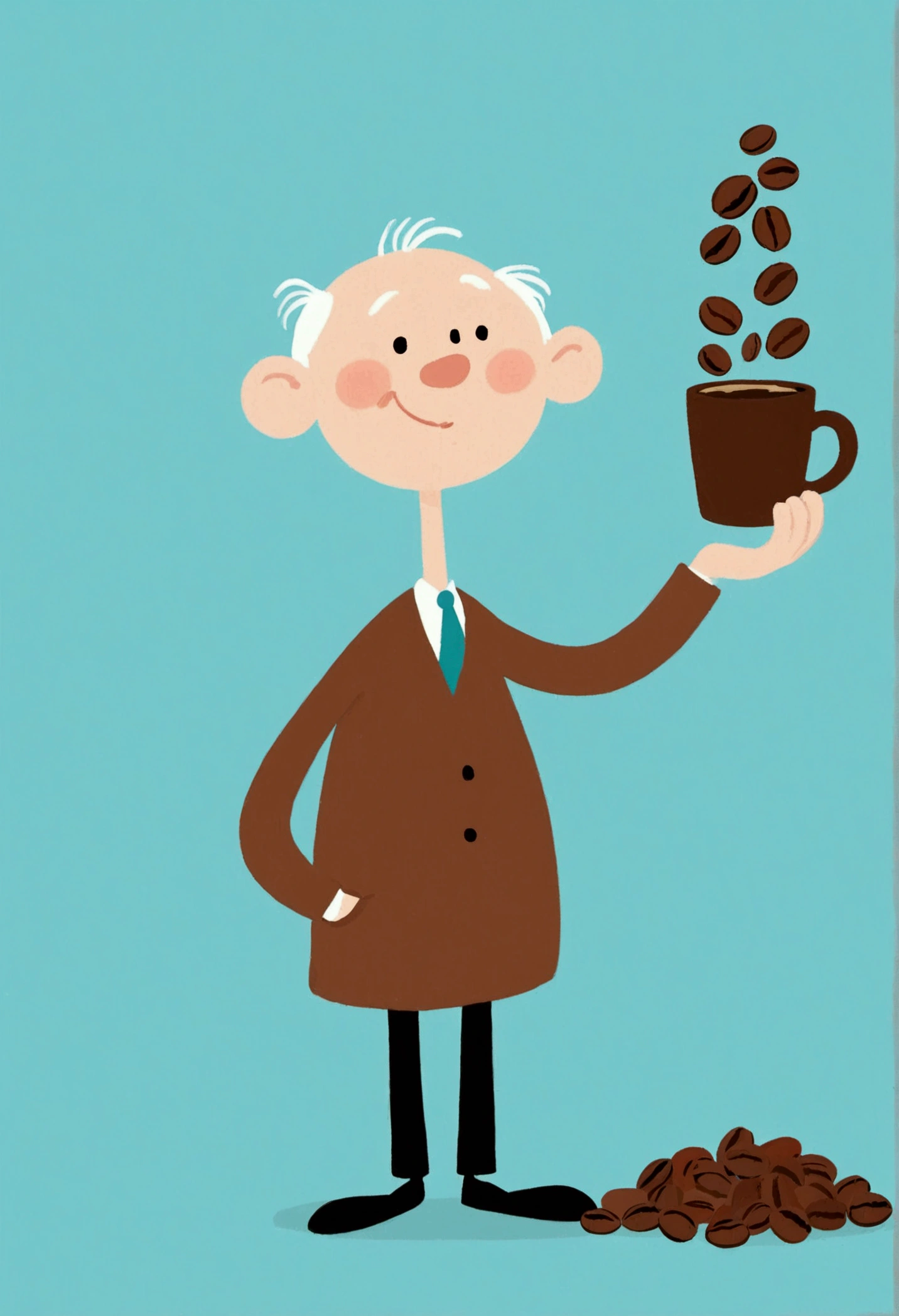 Stickman stick figure，Cartoon grandfather and coffee beans。Unique。cute