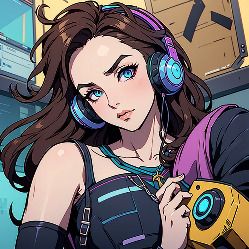 Icon gamer, 1 Sensual model pose brunette, Torso , gamer, headphones, (cosplay Estes from Mobile Legends) 