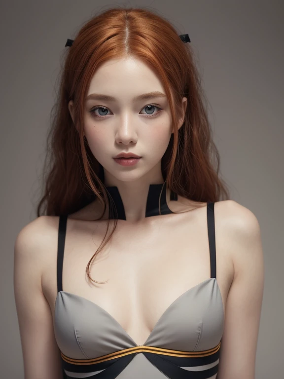 1 girl comes in, Age 19, alone, Aesthetic art, Irish, Ginger curly hair, Shoulder length hair, gray eyes, gray eyesอ่อน, Pale skin, bowl, small breasts, The runner&#39;s body, (textured skin, hair follicles:1.1), Goosebumps, Take a selfie while sunbathing on the beach in a sexy bikini., Bukkake, cum on face, cum in mouth