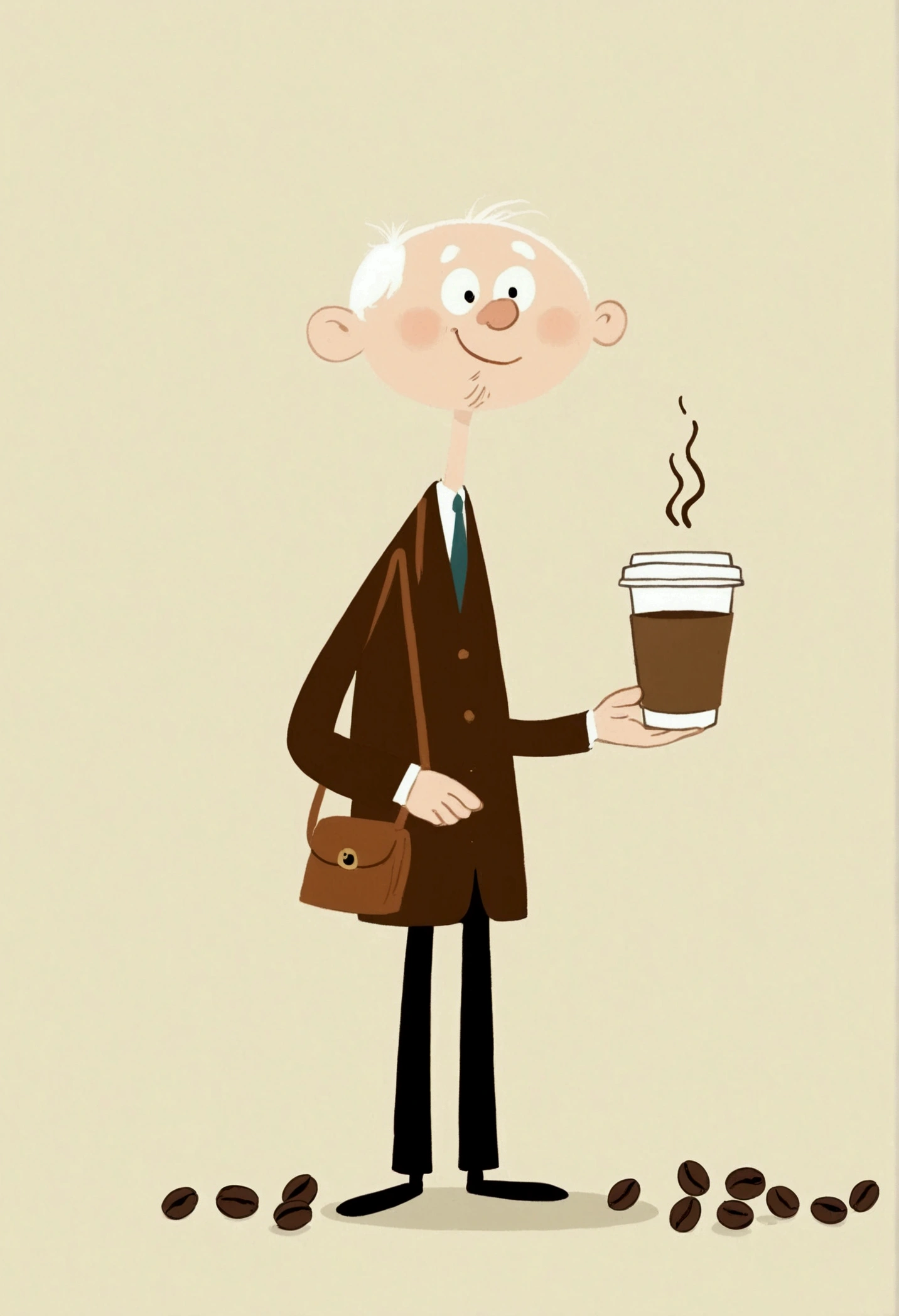 Stickman stick figure，Cartoon grandfather and coffee beans。Unique。cute