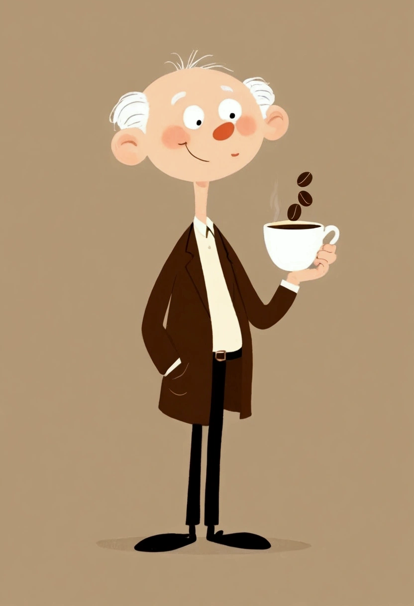 Stickman stick figure，Cartoon grandfather and coffee beans。Unique。cute