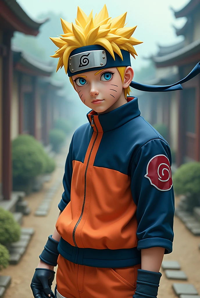 uzumaki naruto with Will Poulter face , 1boy, masterpiece, best quality,upper body,portrait, looking at viewer,close up, white shirt, sunshine, novel illustration,blurry foreground,