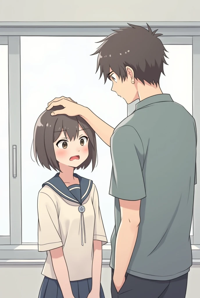 score_9, score_8_up, score_7_up, source_anime, best quality, masterpiece, official art, absurdres, highres, ultra-detailed,waifu2x,Collection: Slice of Life,break,1boy, 1girl, 15-year-old, short hair, black hair, small breasts, beautiful detailed eyes, well-proportioned iris and pupils, parted lips, beautiful detailed lips, gym uniform, byke shorts, sweat, blush, grabbing another's breast, grabbing from behind, expressionless, sleepily, trembling, School ground, outdoors, wind, break,(clear line illustration:1.2),very high resolution, very aesthetic, super detailed skin, Best cinematic lighting powered by famous artist, 8k, beauty illustration,photoshop_(medium),,(Detailed Lighting),best anime 8k konachan wallpaper, pixiv contest winner,