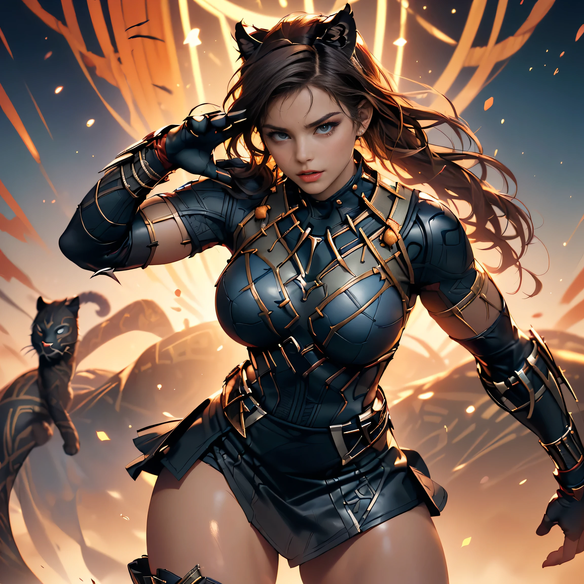 A woman fighting against a dragon