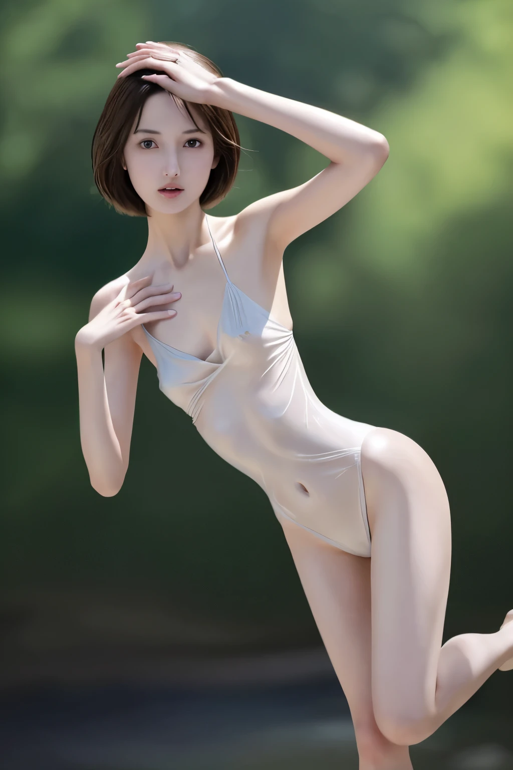 8k　high quality2.5　high resolution2.5　Full body image　Keiko Kitagawa　RAW Photos　（Depth of written boundary）　Turn around　Use lots of white　ASİAN　young　topless　silver　High heels　Cute Face　Almost naked　A costume that reveals full nudity　round face　Fair skin　Thin thighs　High pin heel　Glowing Skin　Slender　I can see the ribs　Narrow waist　Thin body　Long, Slender legs　Thin arms　See-through swimsuit　Nipple shape　female genital shape　美しい手　Adult women　Brown Hair　Super short hair　 Dark Eyes　metallic　Highly revealing　Hands on the back of the head